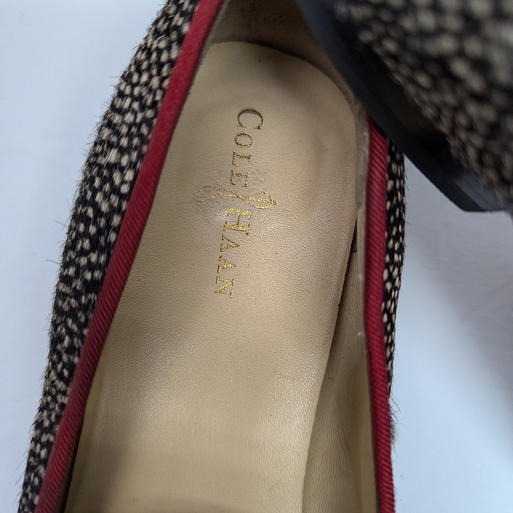 Cole Haan size 7 Calf Hair Speckled Loafers Slip On Red Trim Flats Old Money - Picture 3 of 12
